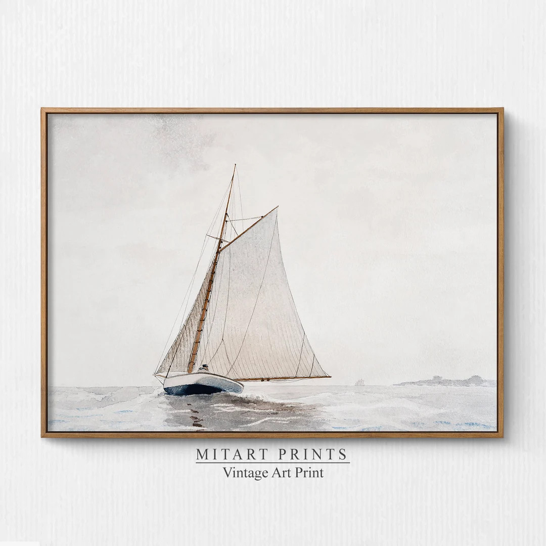 Vintage Neutral Seascape Watercolor Painting, Muted Sailboat Watercolor Print, Nautical Seascape ... | Etsy (CAD)