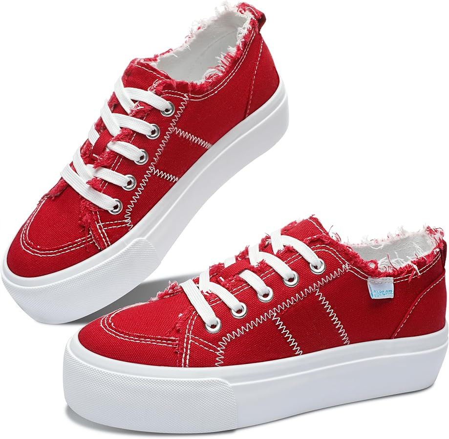 Obtaom Women Platform Canvas Sneakers White Comfort Play Fashion Sneakers Casual Lift Platform La... | Amazon (US)