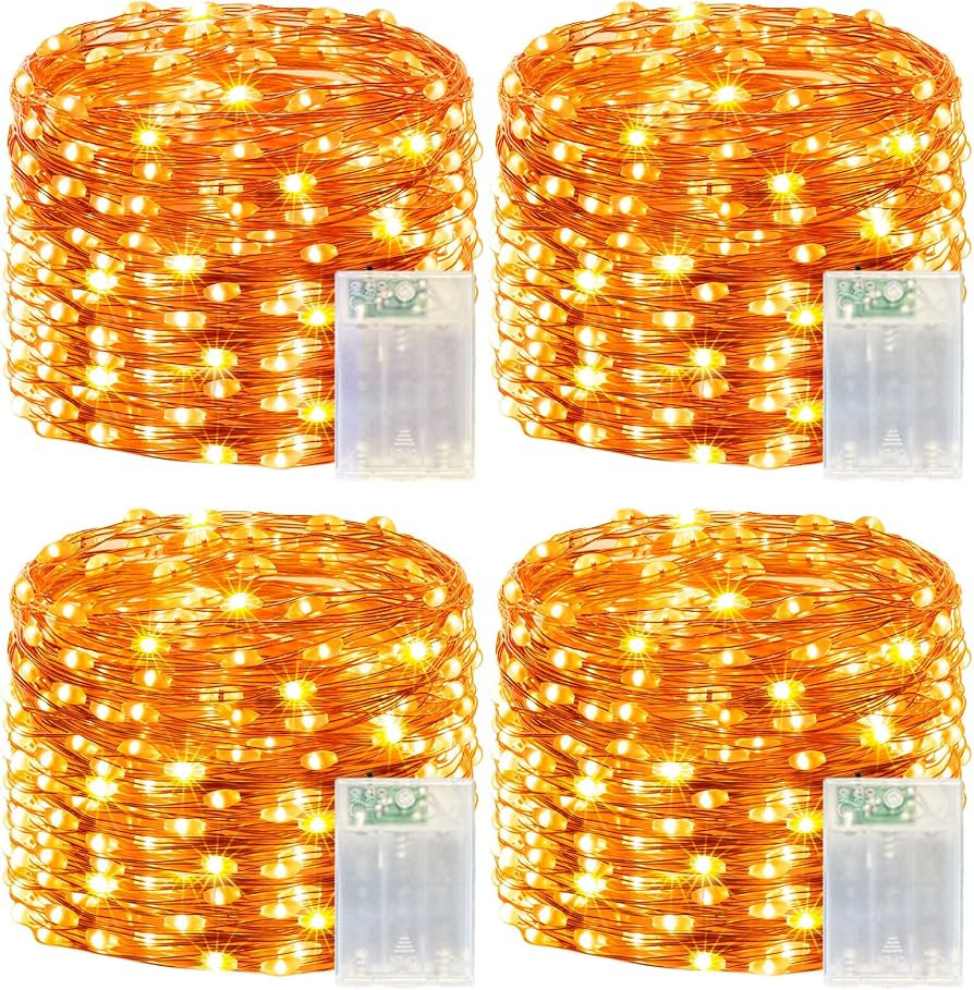 LitHome 4 Pack Orange Fairy Lights Battery Operated, Each 20 FT 60 LED | Amazon (US)