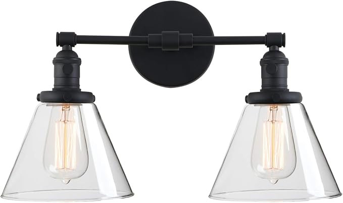Phansthy 2-Light Industrial Wall Light Black Wall Sconce Light Fixture with Dual 7.3 Inches Cone ... | Amazon (US)