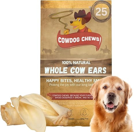 Cowdog Chews Premium Cow Ears for Dogs (25 Pack) – 100% Natural, Safe & Digestible, Collagen Ri... | Amazon (US)