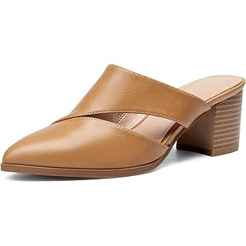 Syktkmx Women's Cutout Backless Mules Slip On Closed Toe Chunky Stacked Heeled Sandals | Amazon (US)