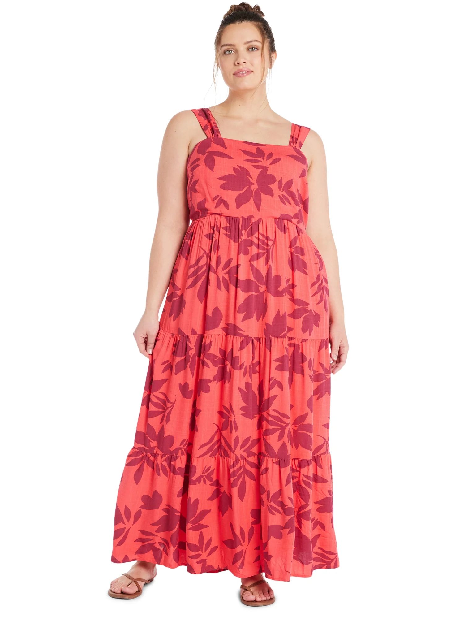 Terra & Sky Women’s Plus Size Linen Blend Square Neck Maxi Dress, 0X-5X | Walmart (US)