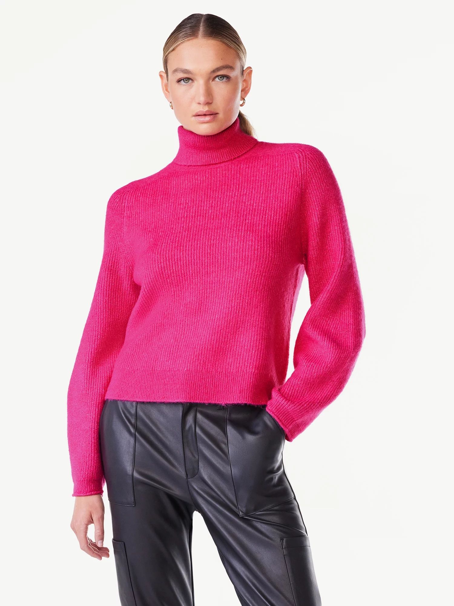 Scoop Women's Ribbed Oversized Turtleneck Sweater with Long Sleeves, Sizes XS-XXL | Walmart (US)