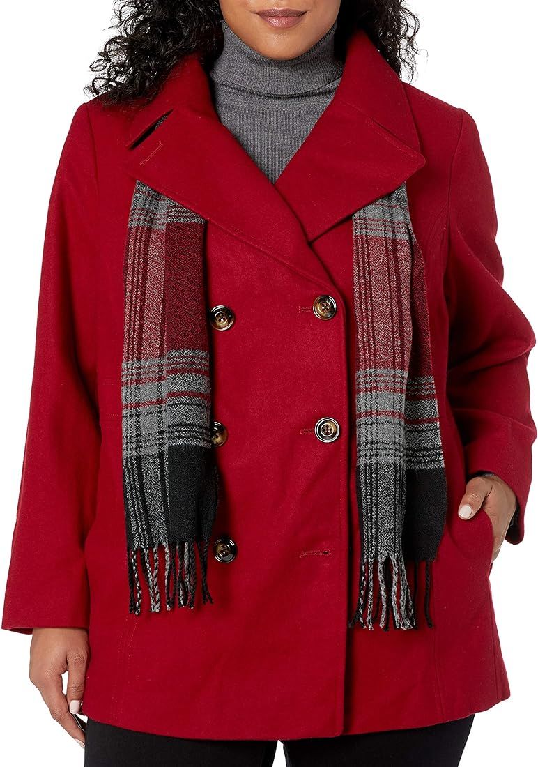 Women's Double Breasted Peacoat with Scarf | Amazon (CA)