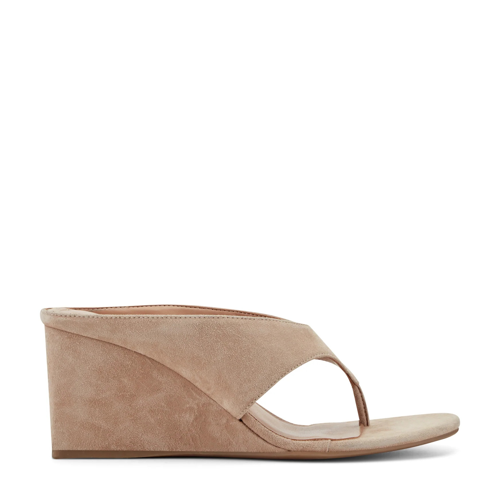 Women's Udena Wedge Thong Sandal - Light Tan Suede | Marc Fisher Footwear | Marc Fisher