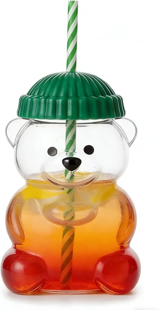 New Glass Bear Cup with Straws and Lids, 20oz Bear Mug High Borosilicate Material for All Beverag... | Amazon (US)