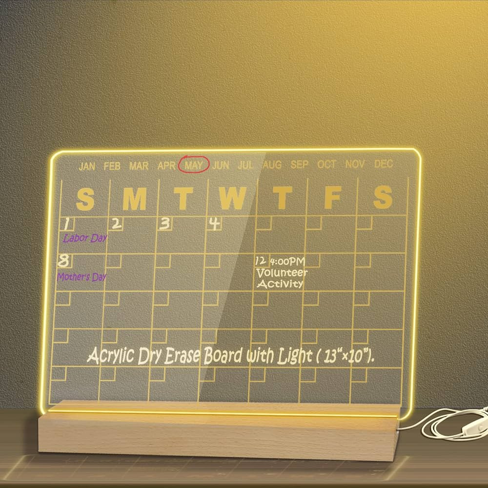 Acrylic Dry Erase Board Planners with LED Light - 13 x 10" Clear Desktop Calendar Whiteboard with... | Amazon (US)