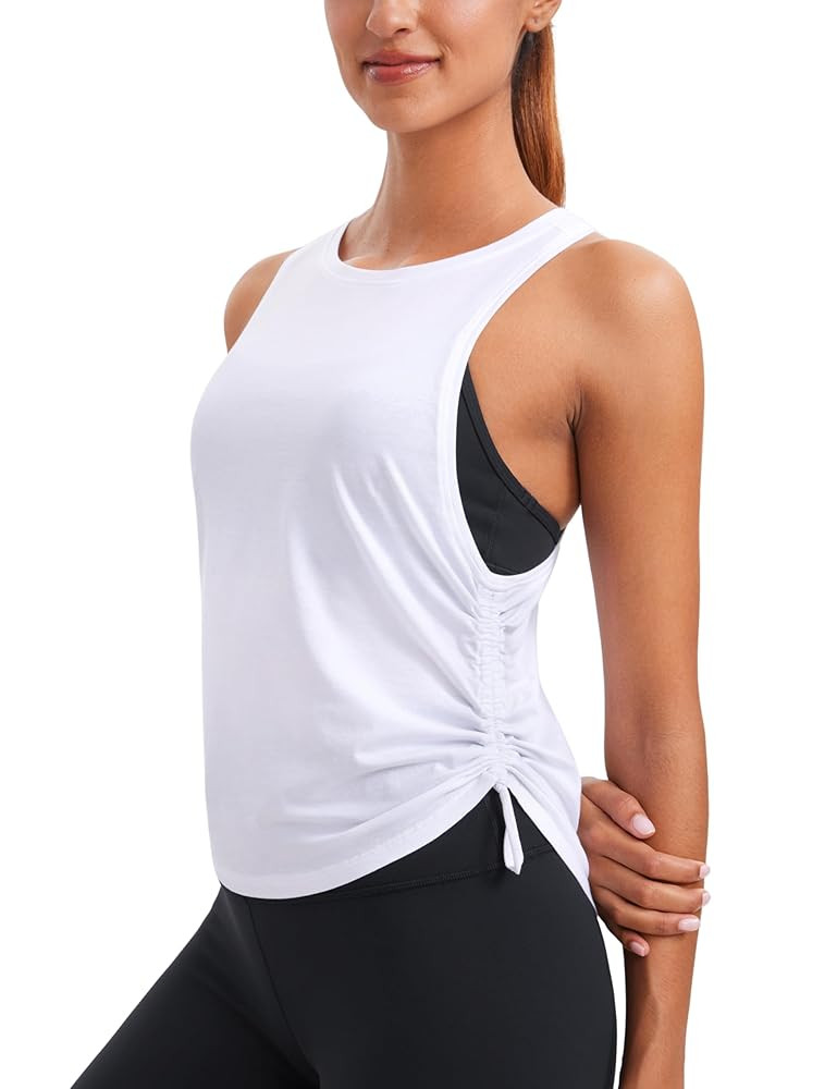 CRZ YOGA Pima Cotton Women Racerback Sleeveless Workout Tops Crew Neck Ruched Side Tanks Athletic... | Amazon (US)