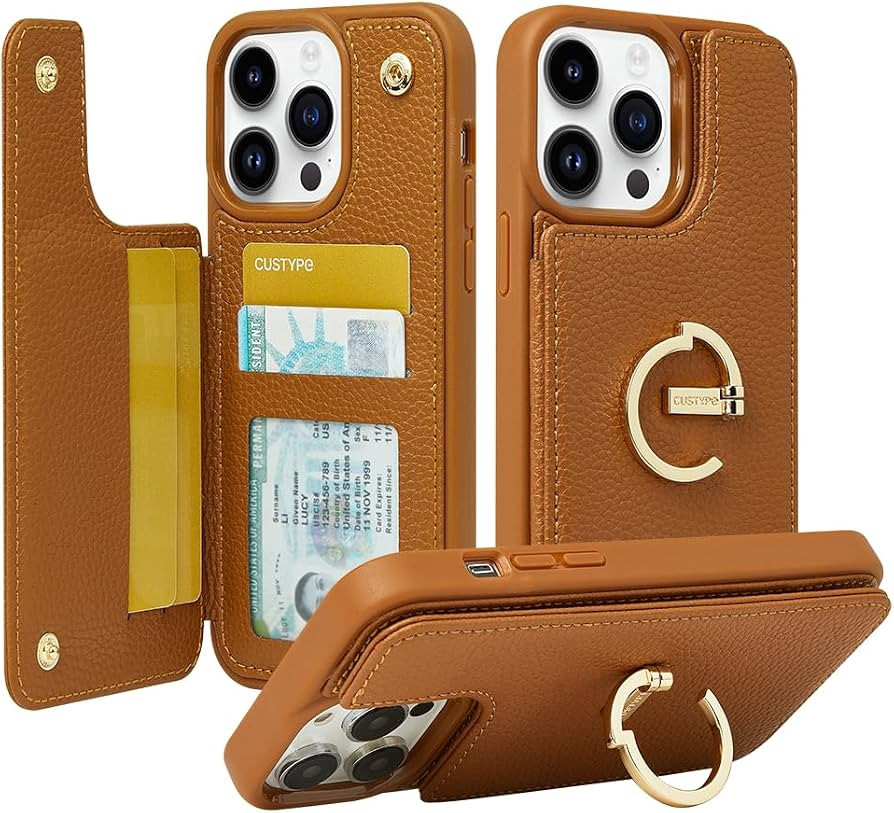 CUSTYPE for iPhone 15 Pro Wallet Case with Card Holder,180°Ring Holder Kickstand Card Slots Case... | Amazon (US)