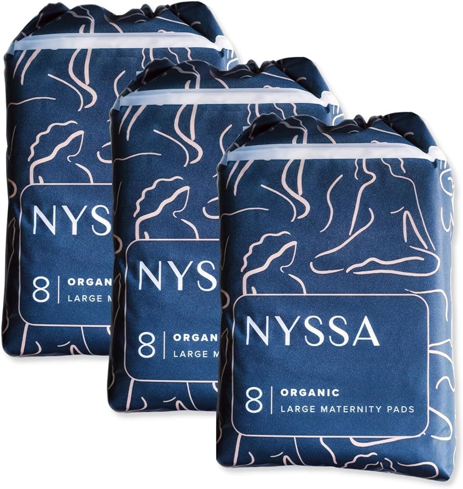 Nyssa Organic Cotton Cover Extra-Long Postpartum Pads, 3x8-Pack (24 Pads), FSA/HSA Eligible | Amazon (US)