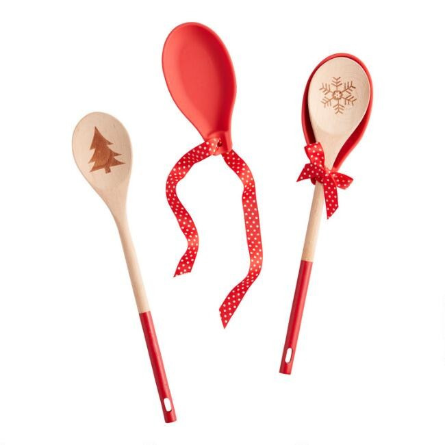 Holiday Wood Spoon with Red Silicone Rest Set of 2 | World Market