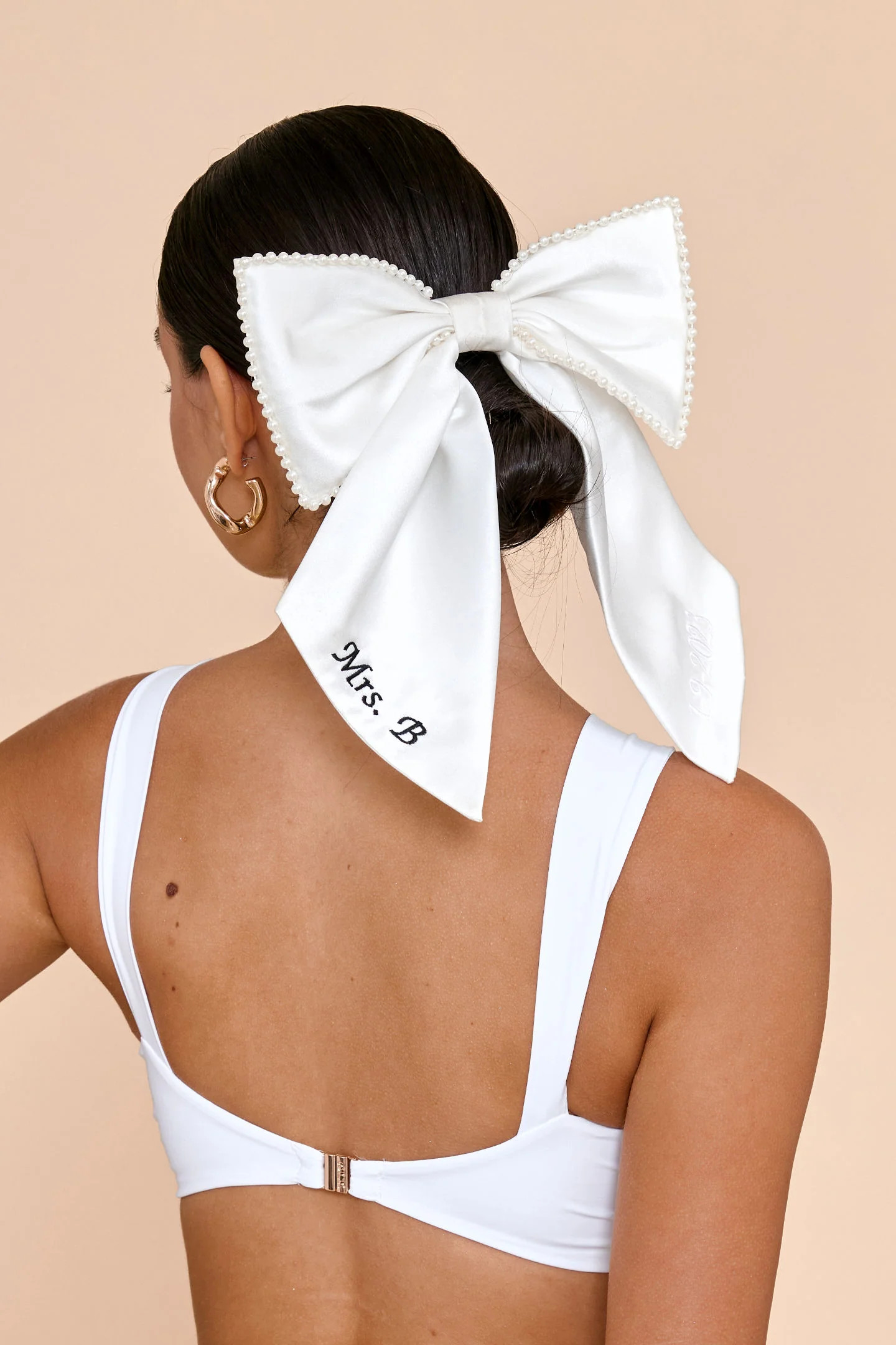 Beverly White Satin Bridal Bow Clip - Personalisation Available | ALT SWIM