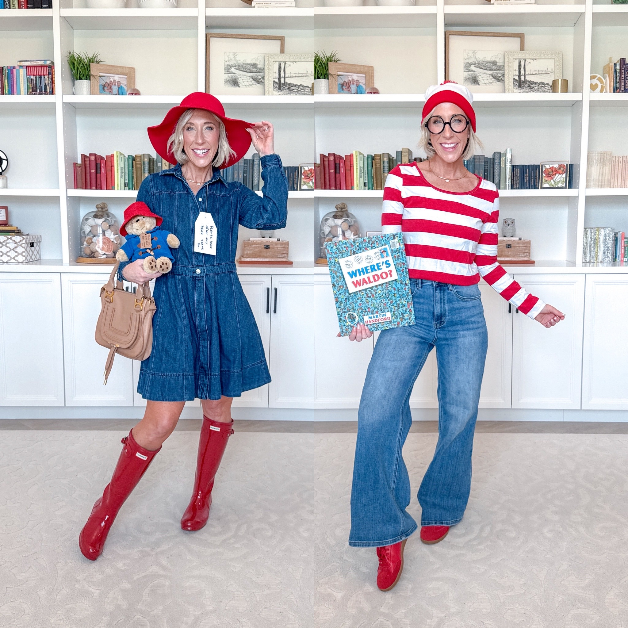 Halloween ‘Costumes’ - with regular clothes - part 2: (some of these items are old, so I am linking what I can or linking similar items) Paddington Bear: denim dress - size XS // boots - size up // hat is linked. Where’s Waldo: striped shirt - size small // jeans - size 25 // red sneakers - tts.