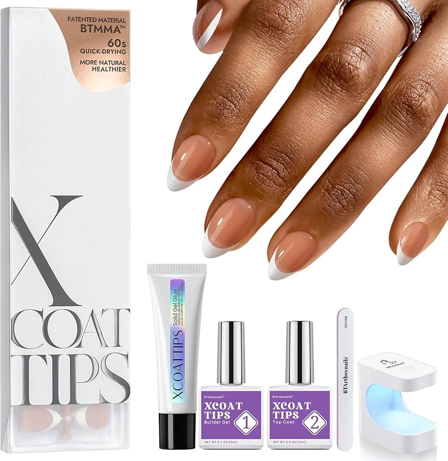 BTArtboxnails French Gel Nail Kit - French Tip Press on Nails Brown Short Almond XCOATTIPS Nail A... | Amazon (US)