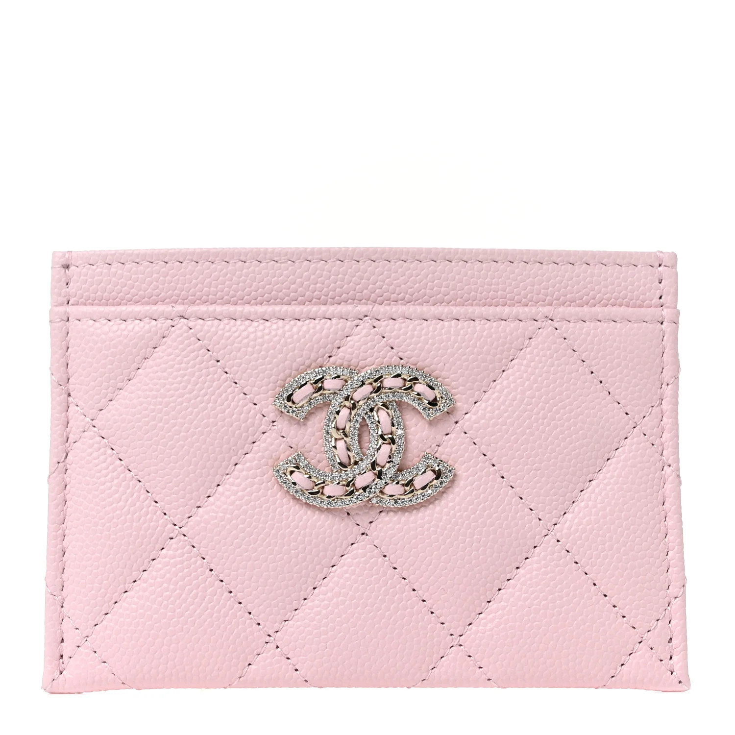 Caviar Quilted Crystal Card Holder Pink | Fashionphile