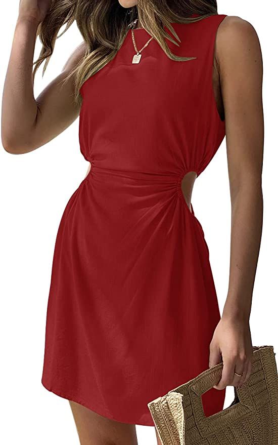 LILLUSORY Womens 2023 Summer Cutout Mini Casual Bodycon Dresses Sleeveless Short Dress | Amazon (US)
