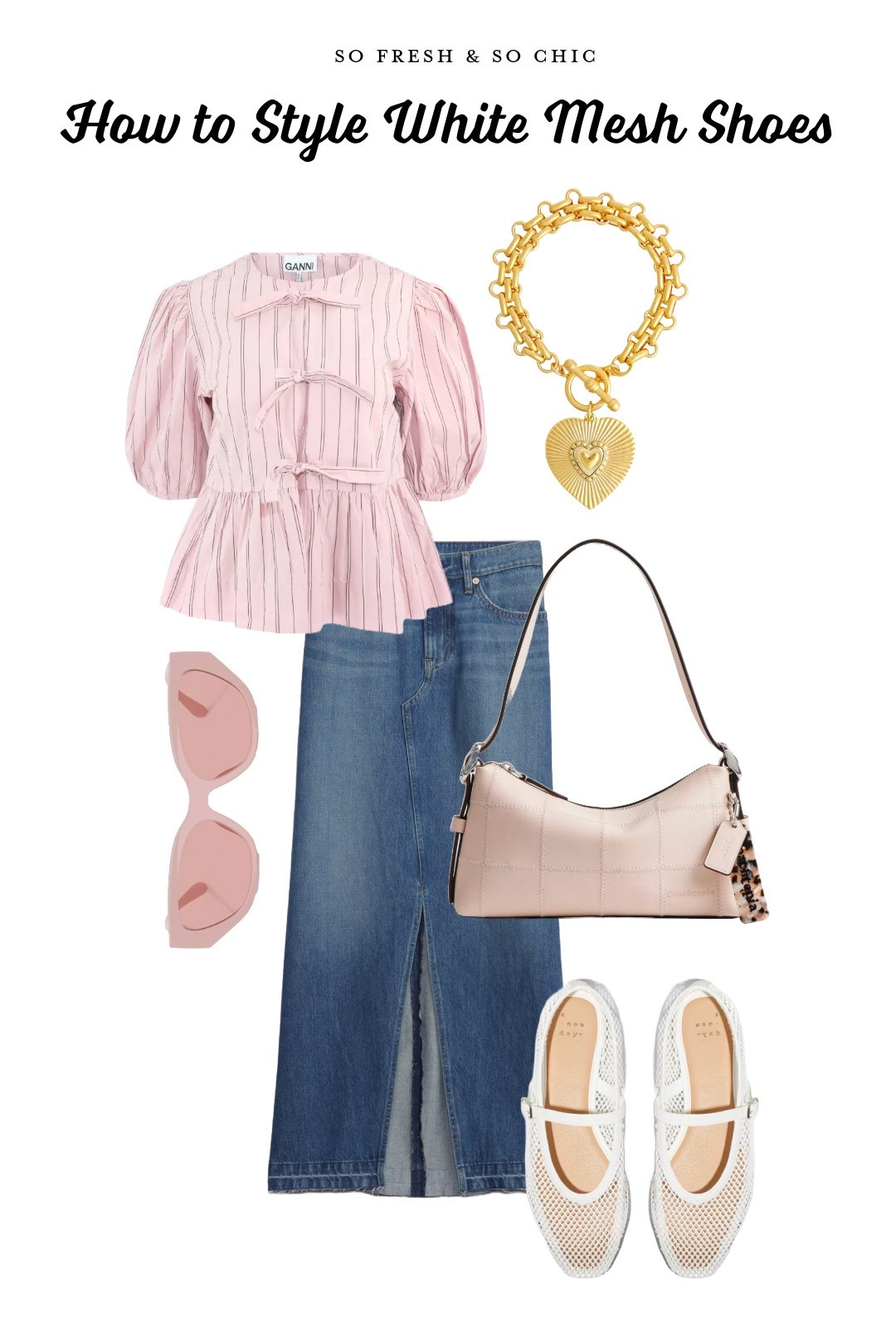 Light pink outfit inspiration for Spring! 
-
White mesh Mary Jane shoes target - affordable summer flat shoes - denim midi skirt - pink Ganni tie front top - brinker and Eliza gold bracelet - coach pink sunglasses - coach pink leather bag - affordable outfit - brunch outfit - summer outfit - it bag - gap factory denim skirt 

#LTKStyleTip #LTKItBag #LTKShoeCrush