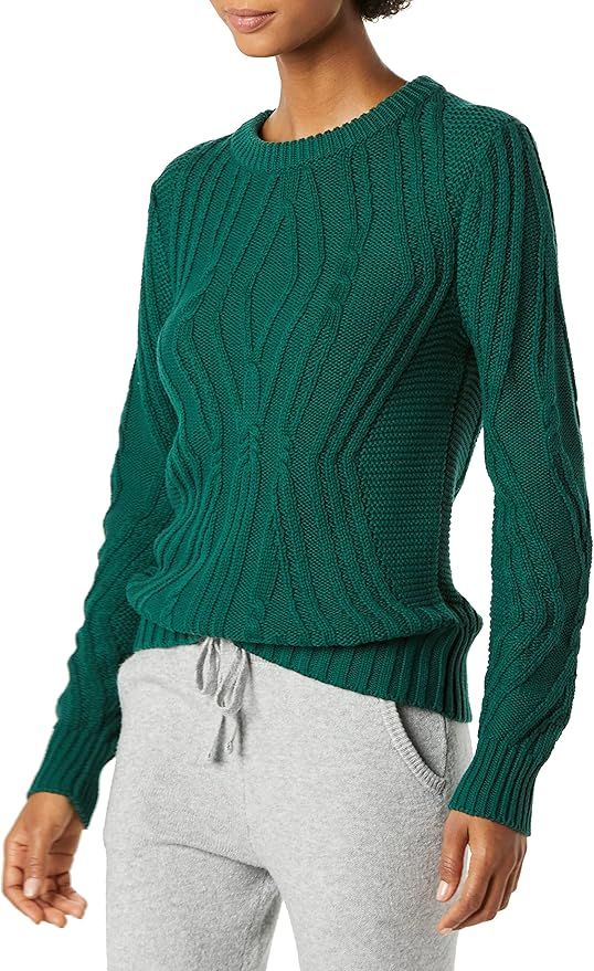Amazon Essentials Women's 100% Cotton Crew Neck Cable Sweater | Amazon (US)