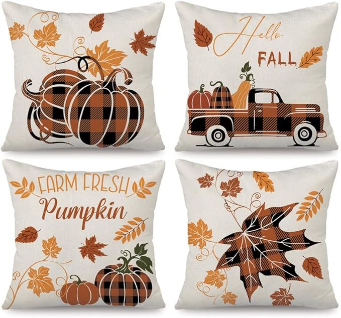 Bontalc Fall Pillow Covers 18x18 Set of 4 Fall Decor Fall Outdoor Throw Pillows Pumpkin Pillo... | Amazon (US)