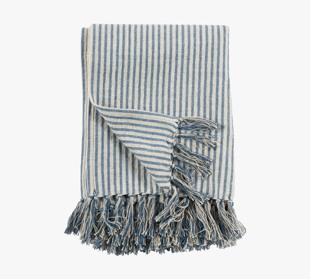 San Angelo Striped Throw, 50" x 70", Blue/Natural | Pottery Barn (US)