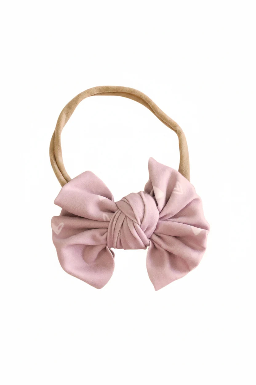 Tiny Hearts in Dusty Pink Knit Bow Headband | Caden Lane