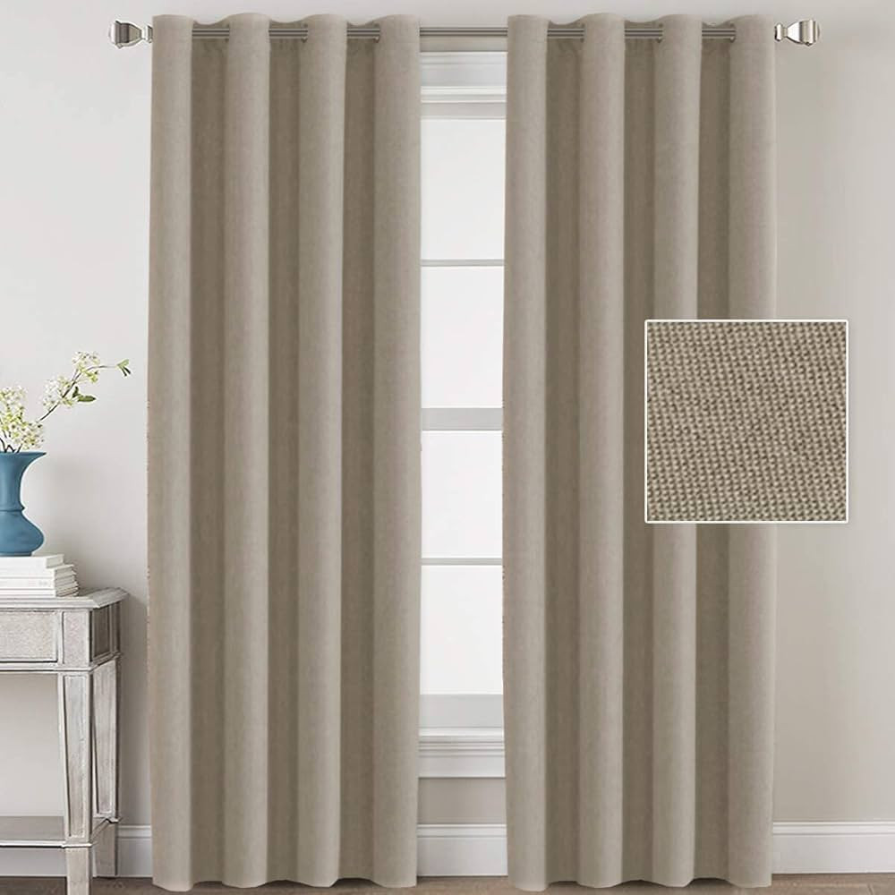 H.VERSAILTEX Linen Blackout Curtains 84 Inches Long for Bedroom/Living Room Thermal Insulated Gro... | Amazon (US)