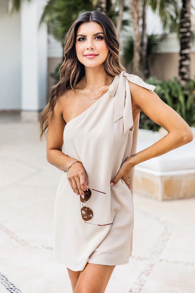 Thriving All Night Beige One Shoulder Dress | Pink Lily
