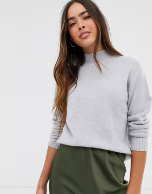 Vila knitted jumper with high neck in grey | ASOS (Global)