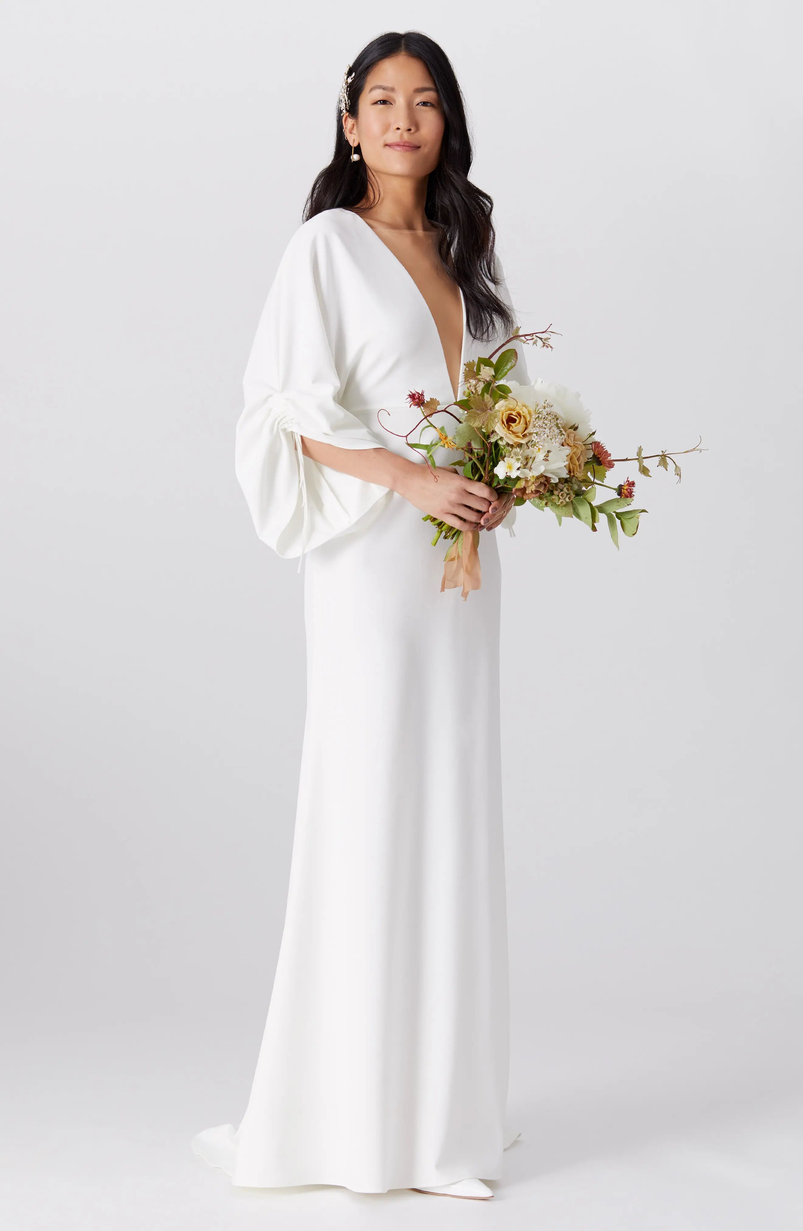 Women's By Watters Fields Plunge Wedding Dress, Size 0 - Ivory | Nordstrom
