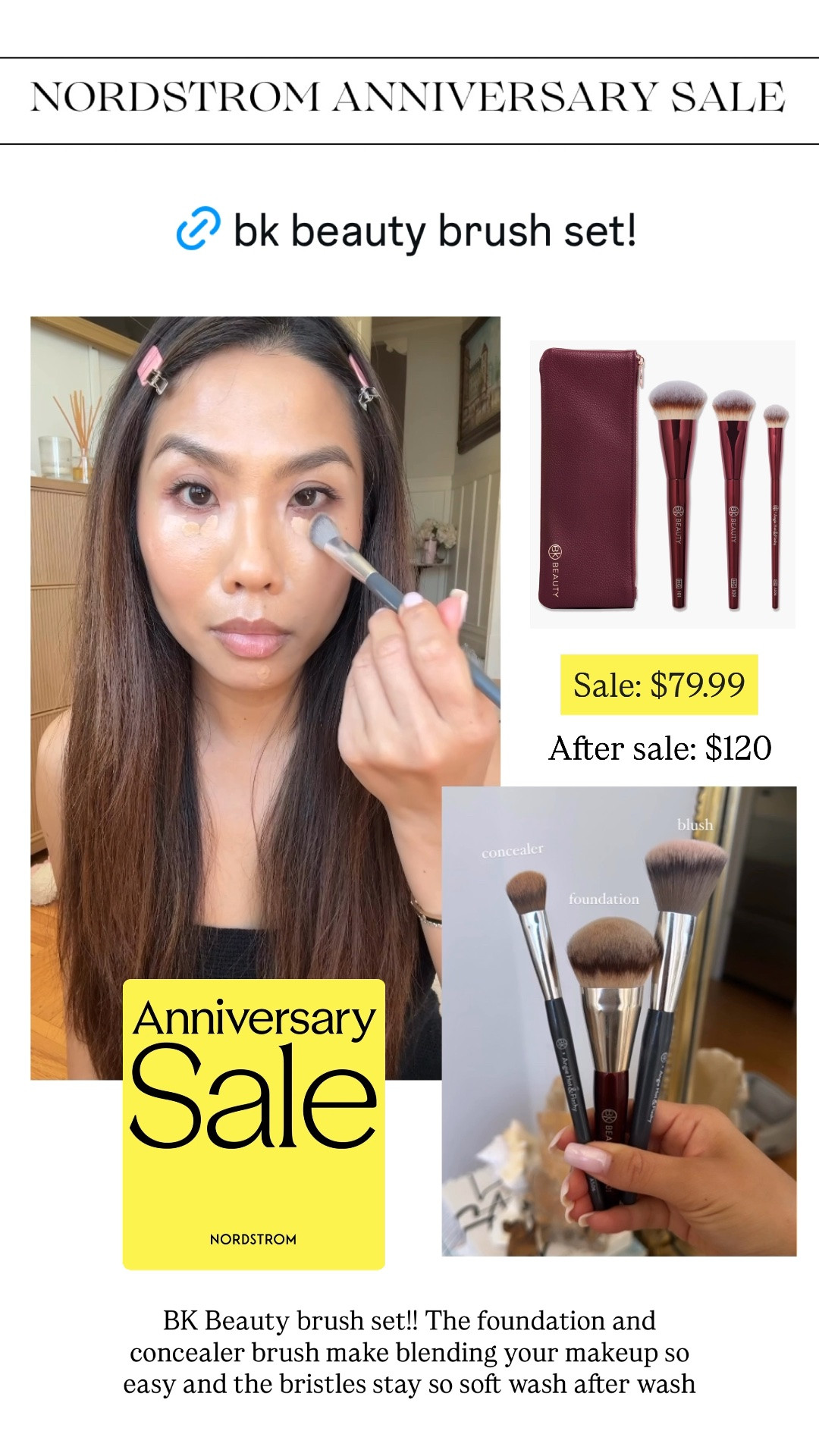 NSALE // BK beauty brush sets on sale! This trio is soooo good! Includes the foundation brush, the mini foundation brush and the concealer brush. Makes applying makeup so seamless and the bristles stay soft wash after wash

#LTKBeauty