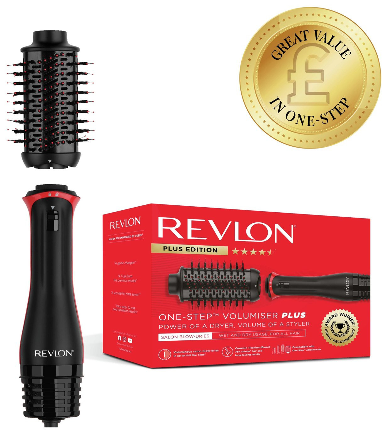 Revlon One-Step Volumiser Plus with Detachable head | argos.co.uk