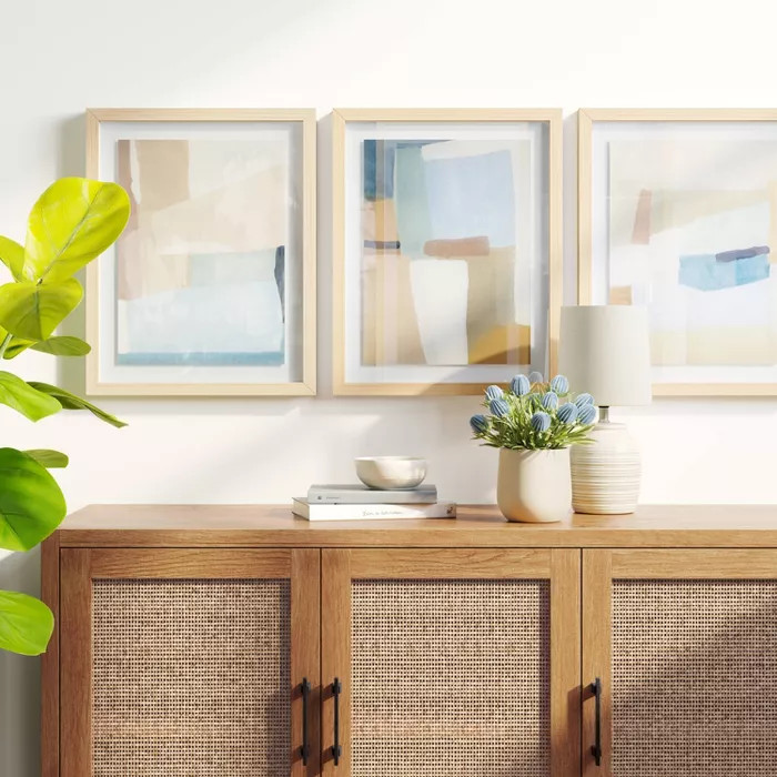 (Set of 3) 16" x 20" Neutral Tone Abstract Under Glass - Threshold™ | Target