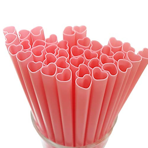 The best MOON 100pcs Heart Shaped Pink Straws Disposable Drinking Cute Straw Individually Wrapped Pink Plastic Straw Valentines day Cocktail Birthday Party Bridal Shower Wedding Supplies | Amazon (US)