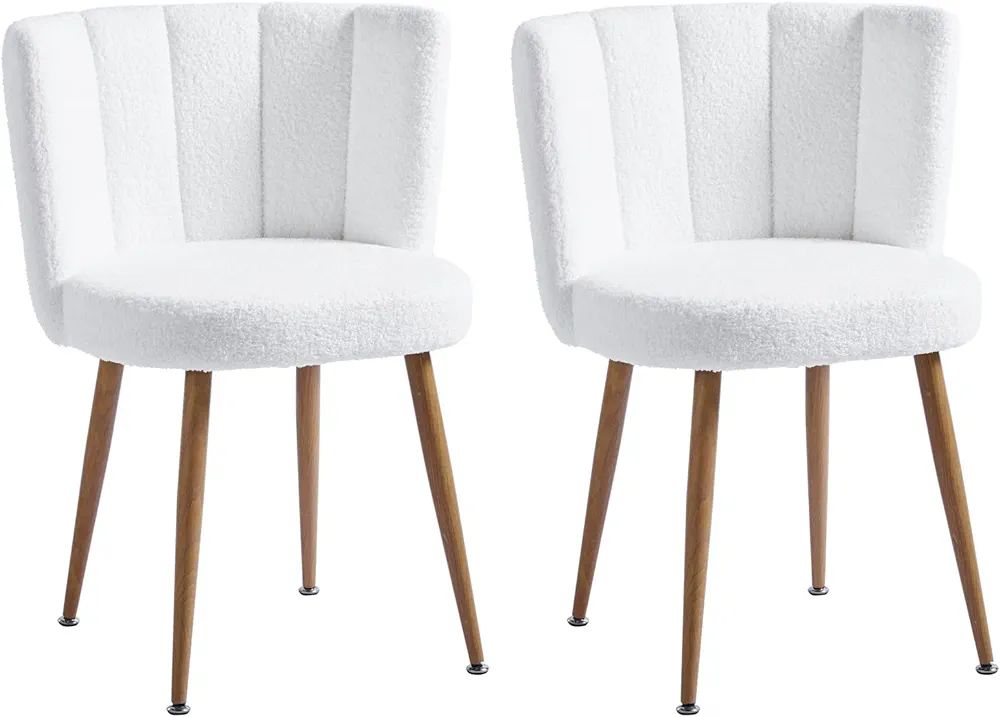 ATSNOW White Sherpa Accent Chairs Set of 2, Mid Century Modern Upholstered Side Chairs for Dining... | Amazon (US)