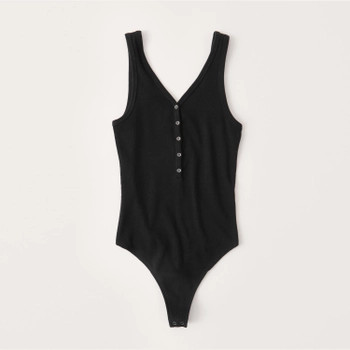 Ribbed Henley Tank Bodysuit | Abercrombie & Fitch (US)