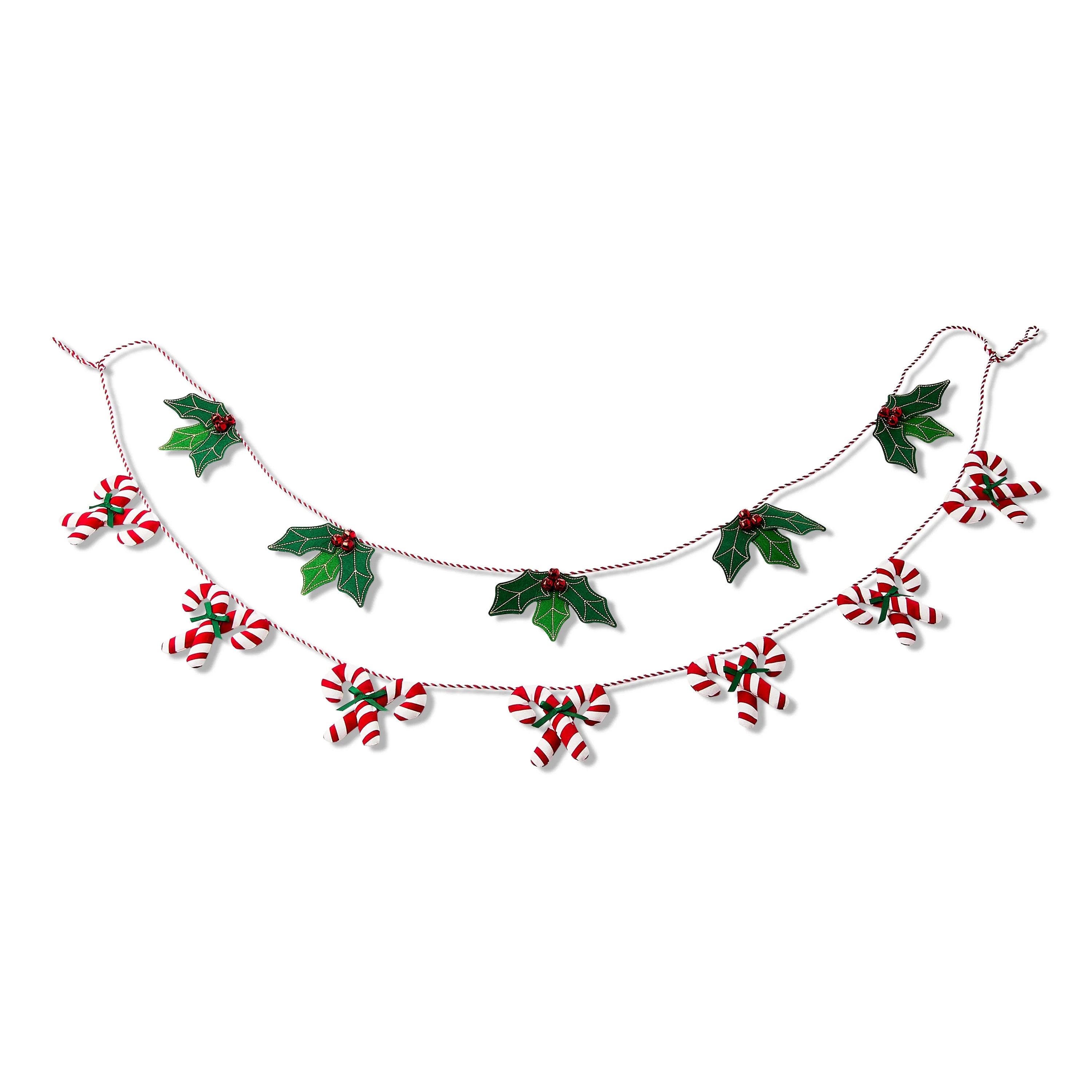 Holly Leaves and Candy Canes Christmas Garland, Red and Green, 6', by Holiday Time | Walmart (US)