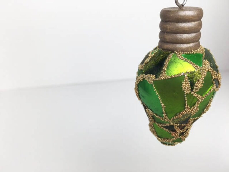 Green Mosaic Christmas Lightbulb Ornament, Glass Ornament, Retro Lightbulb, Metallic Glass, Deck ... | Etsy (US)
