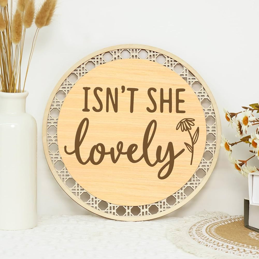 Huray Rayho Isn' t She Lovely Wooden Sign Little Girl Decor Boho Girls Room Wall Art Round Ratten... | Amazon (US)