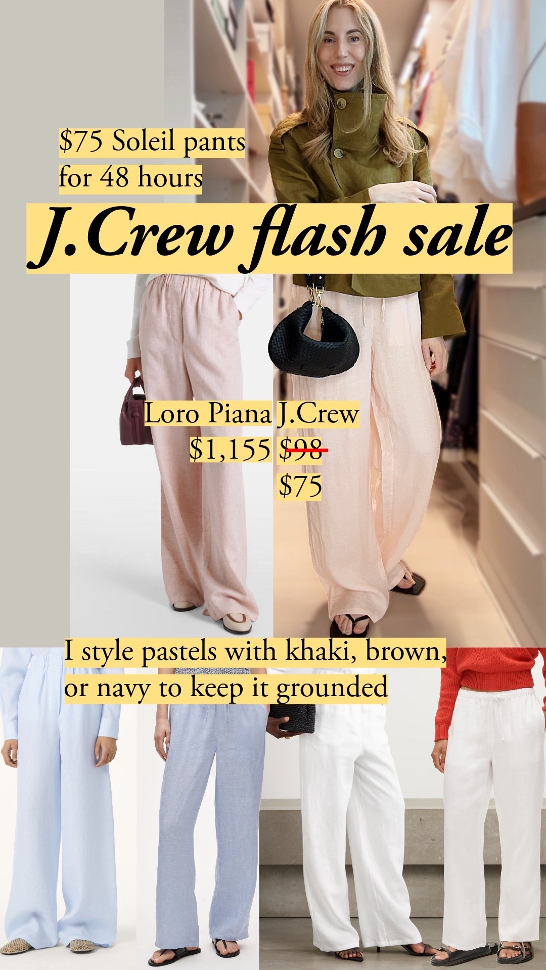 30% off J.Crew with code SHOPNOW through April 27. The Soleil linen pants are now $75 instead of $98. They're doing most of Loro's work for 1/15th the price. The Baird McNutt Irish linen shirt is unusually soft right off the rack, with a collar structured enough to hold up under layers. These are the pieces I've broken down for construction quality — not just good for the price, genuinely good. I'm also including my Mango jacket (worn as a top), Quince bag, and Tkees flip flops. #LTKSaleAlert, j crew sale, linen shirt, irish linen, straight leg jeans, straw tote, striped bag, baroque pearl necklace, red cardigan, strappy sandals, kitten heel, spring outfit, old money style, quiet luxury, summer wardrobe, coastal style, friends and family sale


 

#LTKSaleAlert #LTKootd