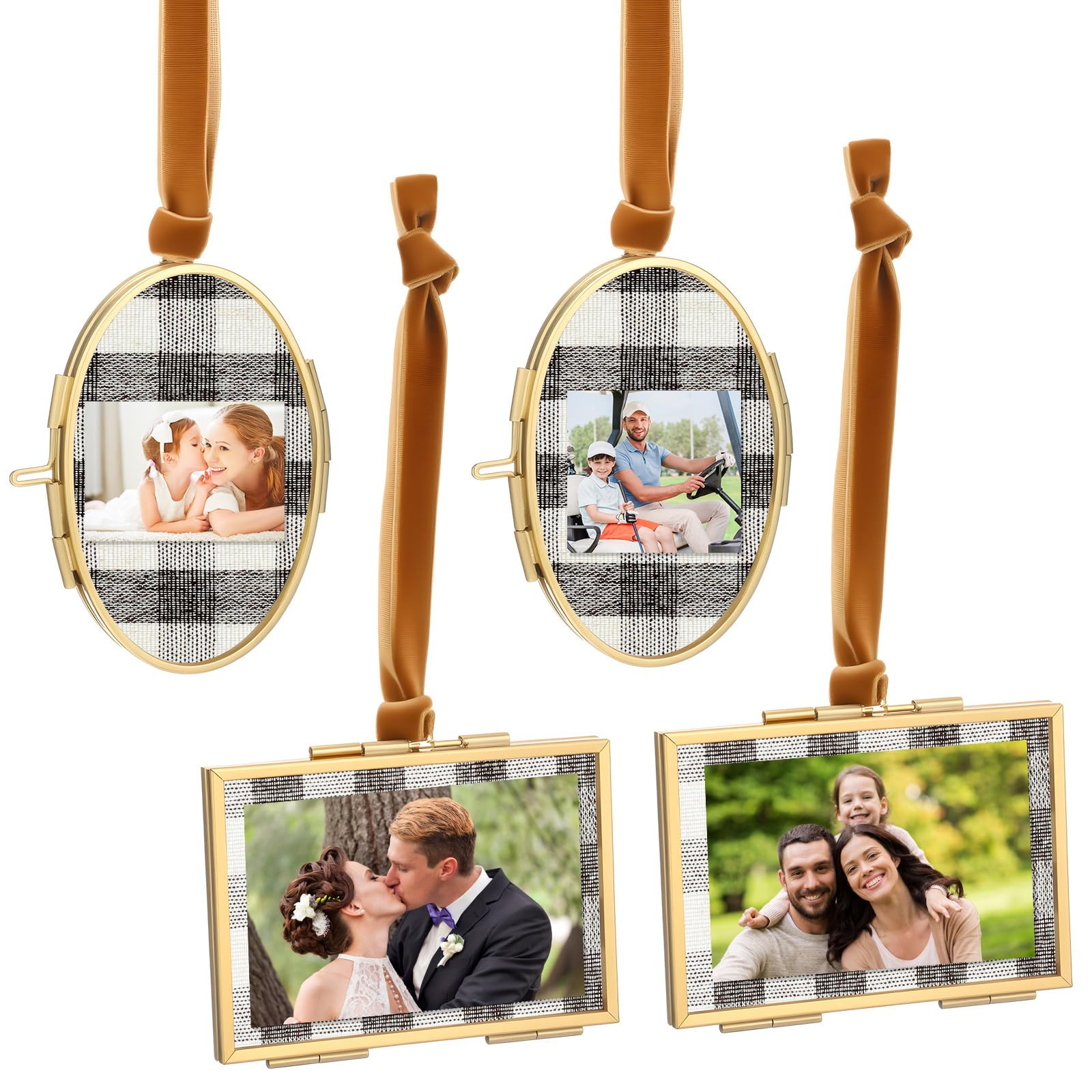 LEIFIDE 4 Sets Christmas Hanging Picture Frame Ornaments 2 x 3 Inch Vintage Glass Photo Frame wit... | Amazon (US)