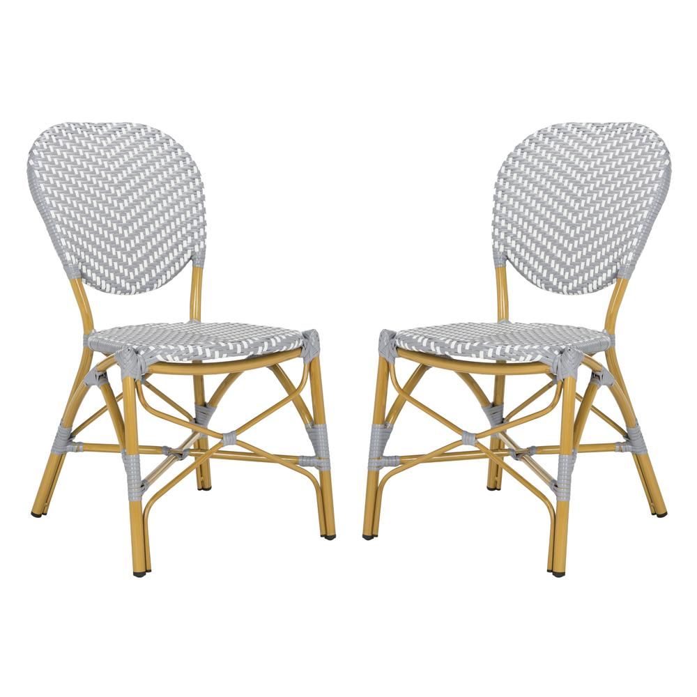 Safavieh Lisbeth Grey/White Stackable Aluminum/Wicker Outdoor Dining Chair (2-Pack) | The Home Depot