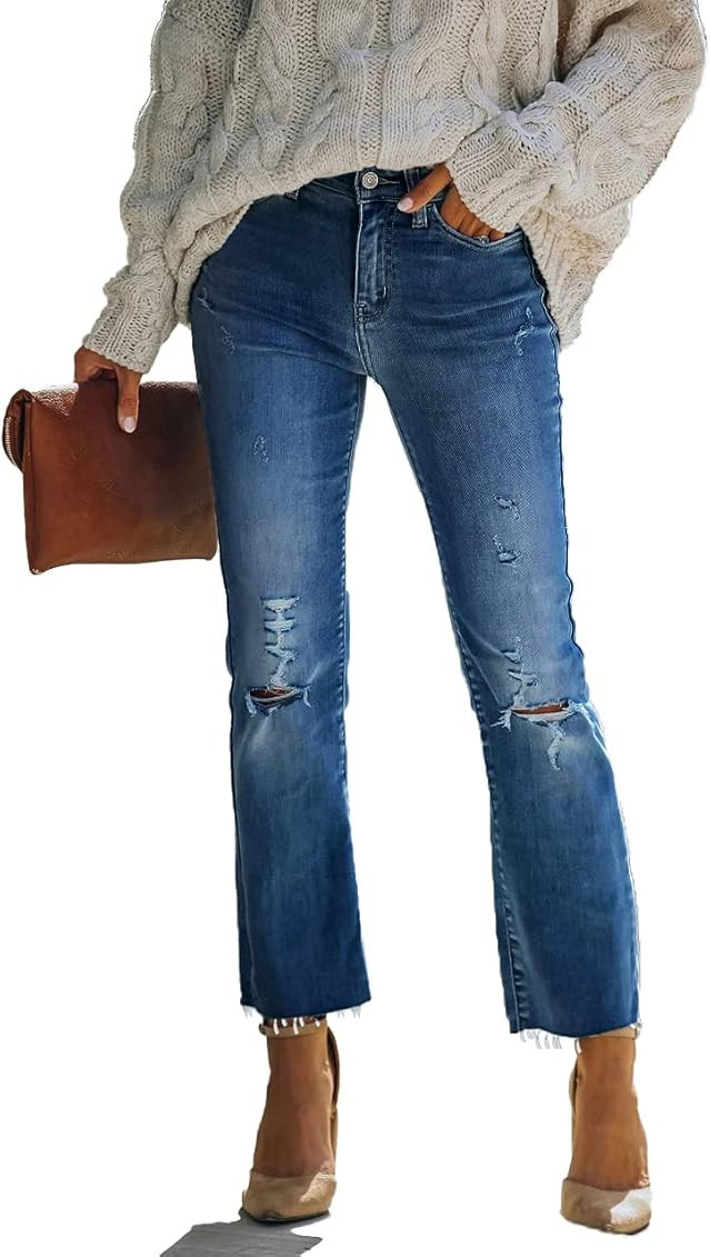 Lesore Womens High Waist Stretch Distressed Jeans Destroyed Denim Pants | Amazon (US)