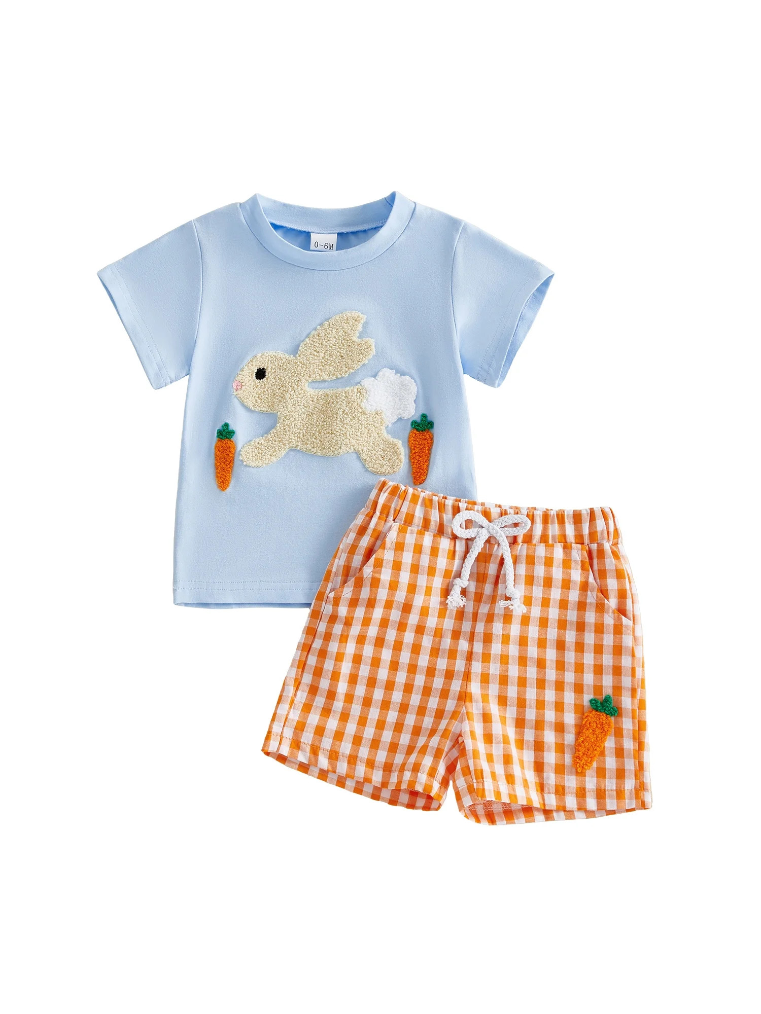 Toddler Baby Boy Girl Easter Outfits Short Sleeve Embroidery Rabbit Carrot T-shirt Plaid Shorts 2... | Walmart (US)