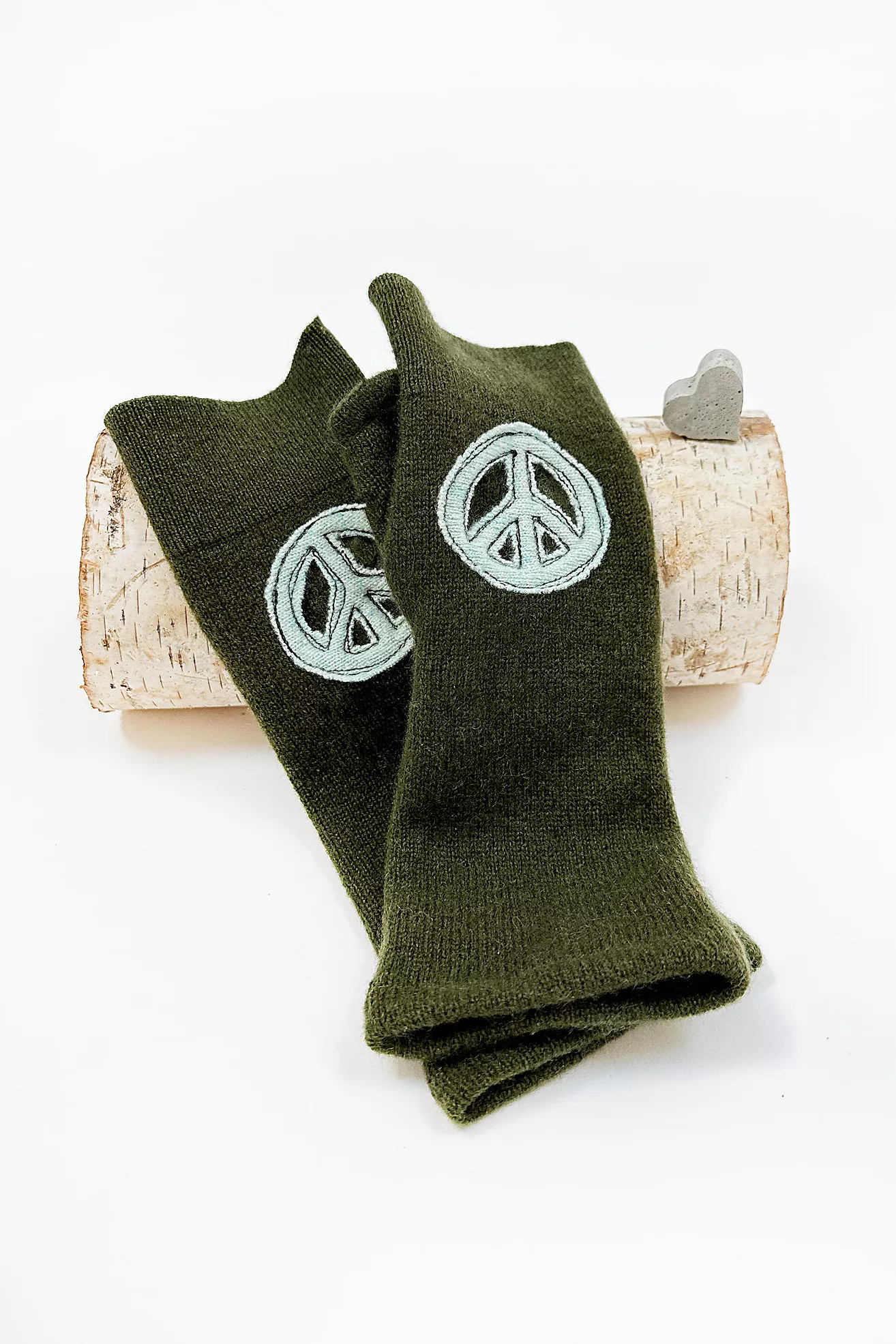 Hatch General Store Recycled Cashmere Fingerless Peace Gloves Olive | Free People (Global - UK&FR Excluded)