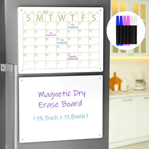 AITEE Acrylic Magnetic Dry Erase Board and Calendar for Fridge, White Set of 2 Dry Erase Board Ca... | Amazon (US)