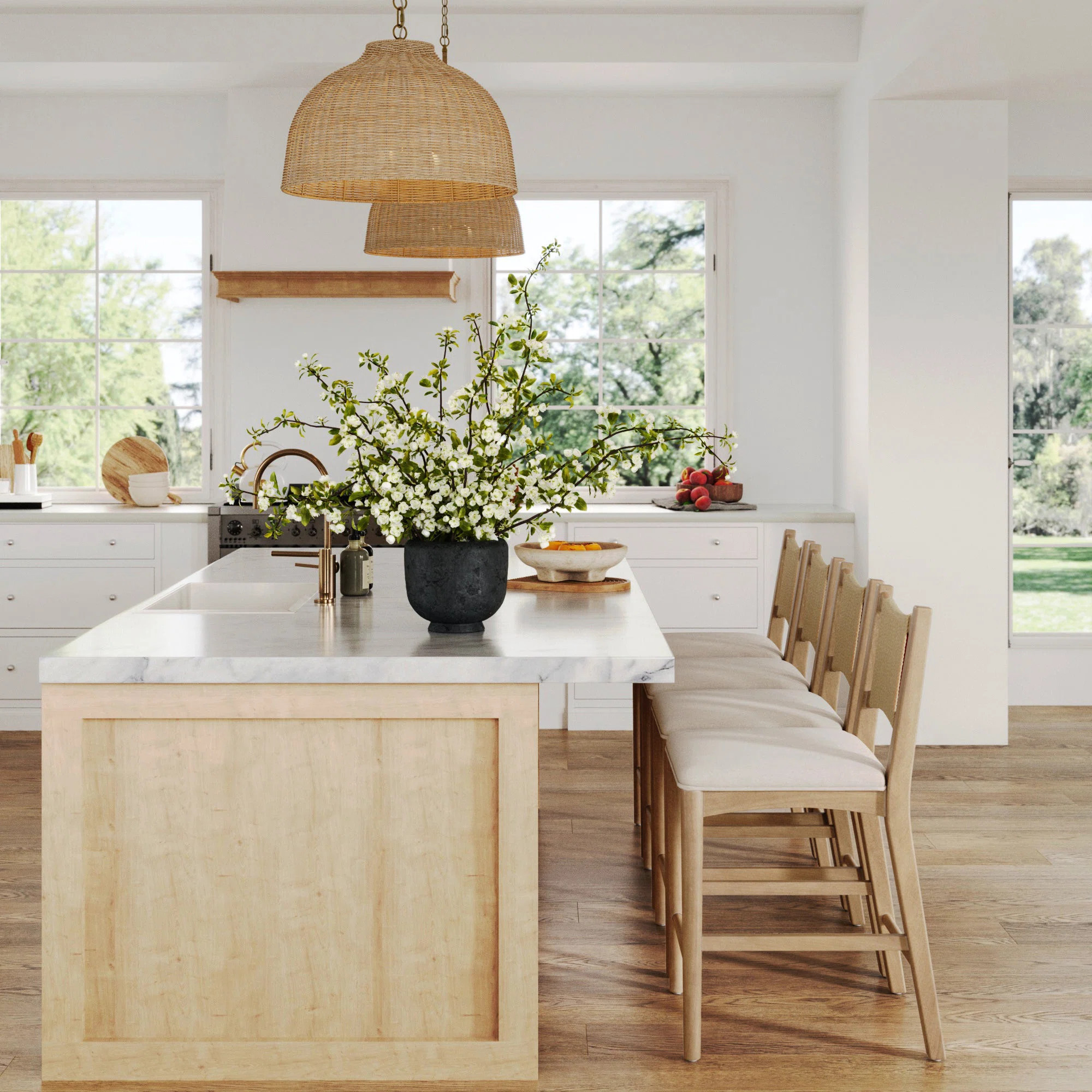 Boho Counter Height Bar Stool With Seagrass Backrest | Wayfair North America
