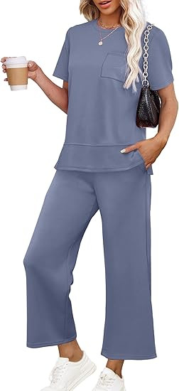 OFEEFAN Women's Lounge Sets Fashion Outfits Wide Leg Loungewear Side Slit Tracksuit for Vacation ... | Amazon (US)