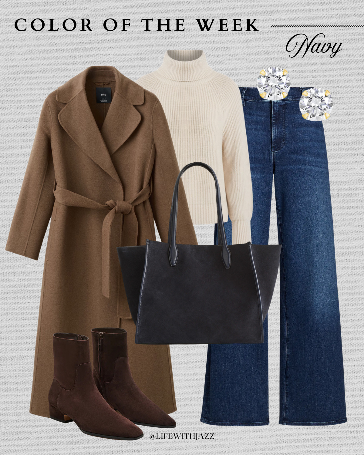 color of the week: navy

winter outfit inspo / camel belted coat / turtleneck sweater / dark blue wide leg jeans / suede low-heeled booties steve madden / navy suede tote bag 

 #LTKootd #LTKSeasonal