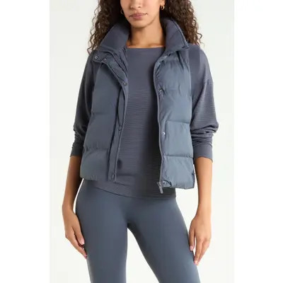 Zella Rib Trim Puffer Vest in Burgundy Stem at Nordstrom, Size Small | Nordstrom